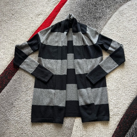 Theory Black and Gray Striped Cardigan - Picture 1 of 4